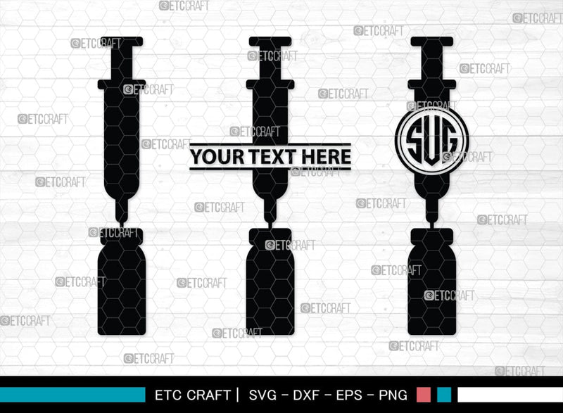 Monogram Injectable Pills Syringe Monogram, Syringe Silhouette, Syringe SVG, Injection Svg ...