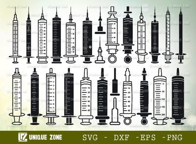 Syringe SVG Bundle, Syringe Silhouette, Injection Svg, Vaccine Svg, Hypodermic Syringe, Medical Equipment Svg, Medical Tools Svg, SVG Unique Zone 