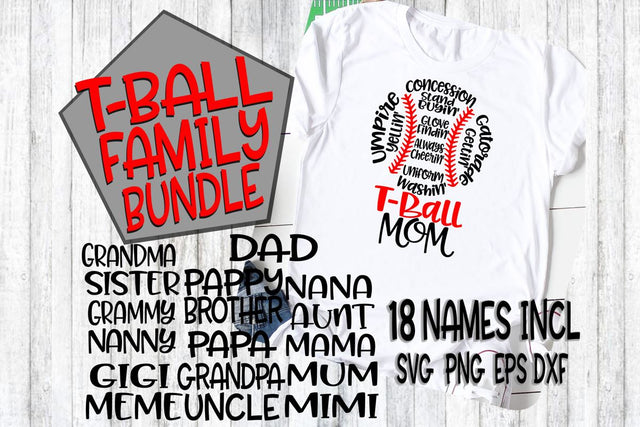 T-Ball Family Bundle - SVG - DXF - EPS - PNG - 18 Names - SVG PNG DXF EPS SVG On the Beach Boutique