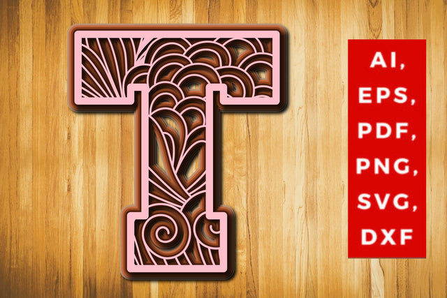 T Layered Floral Alphabet SVG cut file, laser cut alphabet, mandala alphabet, 5 layer SVG MD JOYNAL ABDIN 