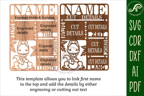 T Rex Baby stats, Birth plaque, announcement sign SVG cut file SVG APInspireddesigns 