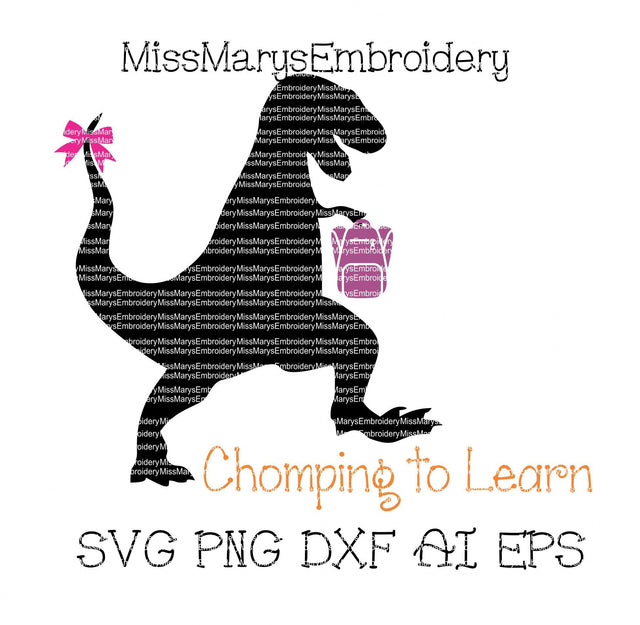 T-Rex Chomping to Learn Bow SVG MissMarysEmbroidery 