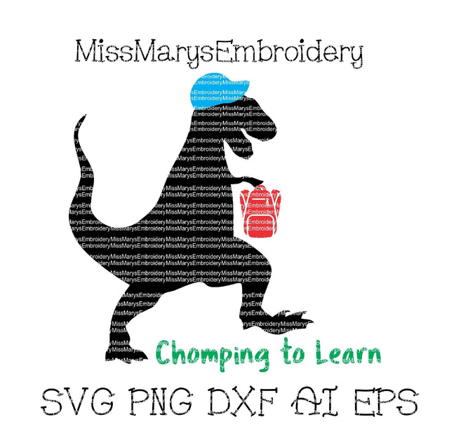 T-Rex Chomping to Learn Hat SVG MissMarysEmbroidery 