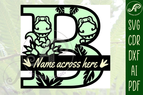 T rex dinosaur monogram letter Name signs 3 layer design SVG bundle SVG APInspireddesigns 