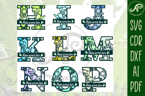 T rex dinosaur monogram letter Name signs 3 layer design SVG bundle SVG APInspireddesigns 