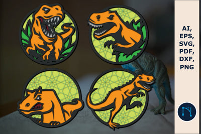 T-rex layer 3D round wall decor bundle SVG SVG MD JOYNAL ABDIN 