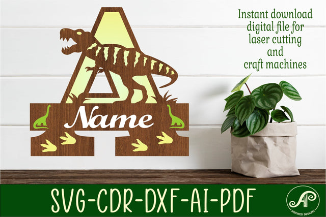 T Rex monogram capital letter A SVG laser cut file SVG APInspireddesigns 