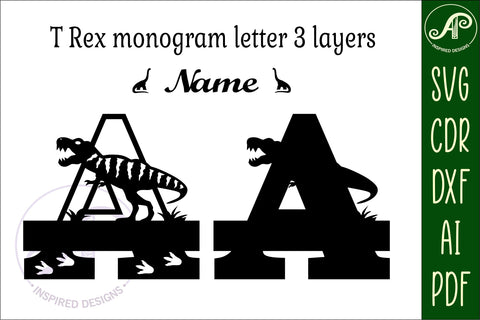 T Rex monogram capital letter A SVG laser cut file SVG APInspireddesigns 