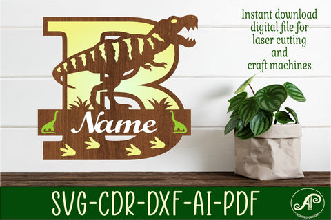 T Rex monogram capital letter B SVG laser cut file SVG APInspireddesigns 