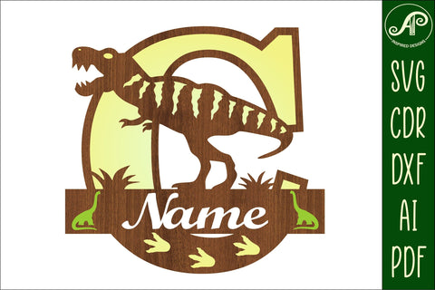 T Rex monogram capital letter C SVG laser cut file SVG APInspireddesigns 