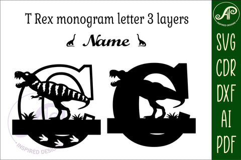 T Rex monogram capital letter C SVG laser cut file SVG APInspireddesigns 