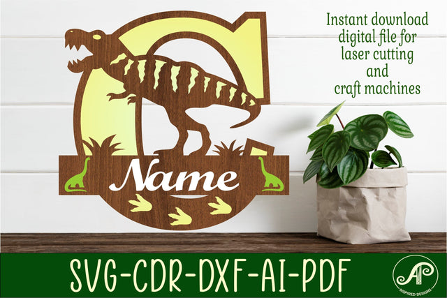 T Rex monogram capital letter C SVG laser cut file SVG APInspireddesigns 