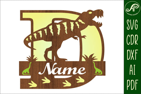 T Rex monogram capital letter D SVG laser cut file SVG APInspireddesigns 