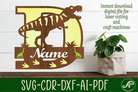 T Rex monogram capital letter D SVG laser cut file SVG APInspireddesigns 