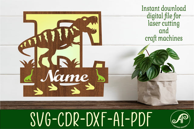 T Rex monogram capital letter E SVG laser cut file SVG APInspireddesigns 