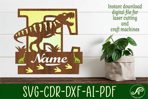 T Rex monogram capital letter E SVG laser cut file SVG APInspireddesigns 
