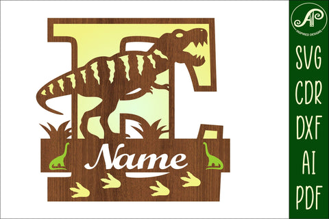 T Rex monogram capital letter E SVG laser cut file SVG APInspireddesigns 