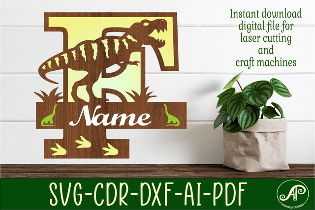 T Rex monogram capital letter F SVG laser cut file SVG APInspireddesigns 