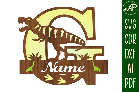 T Rex monogram capital letter G SVG laser cut file SVG APInspireddesigns 