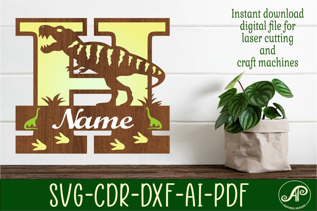 T Rex monogram capital letter H SVG laser cut file SVG APInspireddesigns 