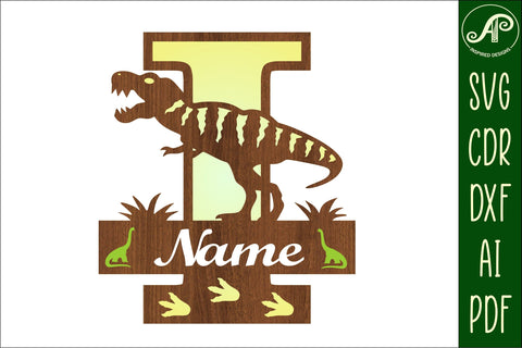 T Rex monogram capital letter I SVG laser cut file SVG APInspireddesigns 