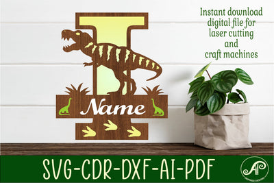 T Rex monogram capital letter I SVG laser cut file SVG APInspireddesigns 