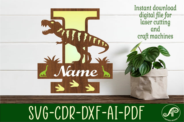 T Rex monogram capital letter I SVG laser cut file SVG APInspireddesigns 