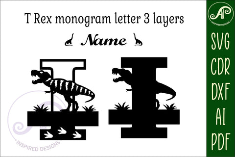 T Rex monogram capital letter I SVG laser cut file SVG APInspireddesigns 