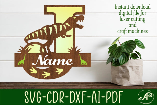 T Rex monogram capital letter J SVG laser cut file SVG APInspireddesigns 