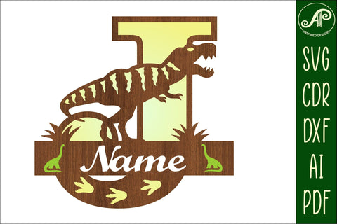 T Rex monogram capital letter J SVG laser cut file SVG APInspireddesigns 
