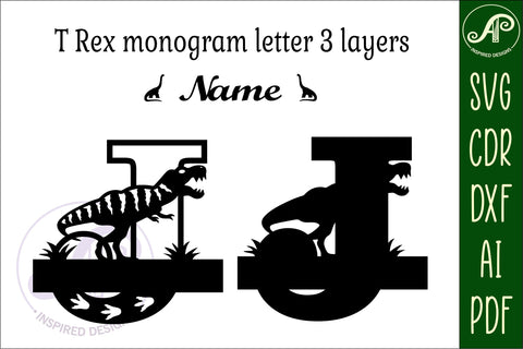 T Rex monogram capital letter J SVG laser cut file SVG APInspireddesigns 