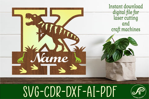 T Rex monogram capital letter K SVG laser cut file SVG APInspireddesigns 