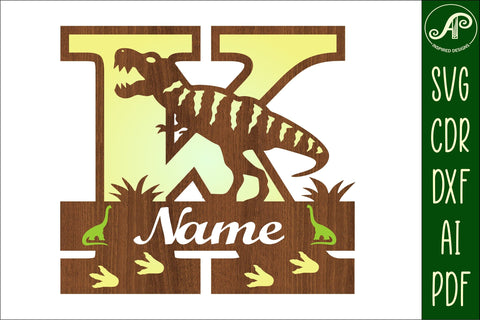 T Rex monogram capital letter K SVG laser cut file SVG APInspireddesigns 