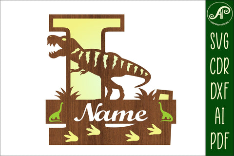 T Rex monogram capital letter L SVG laser cut file SVG APInspireddesigns 