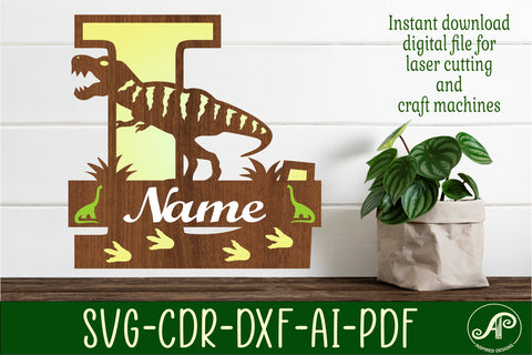 T Rex monogram capital letter L SVG laser cut file SVG APInspireddesigns 