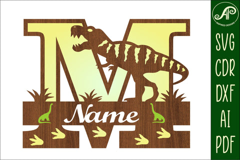 T Rex monogram capital letter M SVG laser cut file SVG APInspireddesigns 