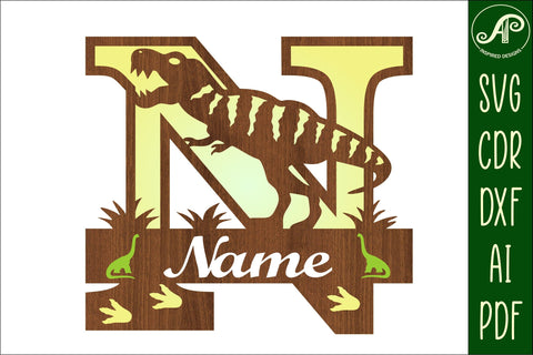 T Rex monogram capital letter N SVG laser cut file SVG APInspireddesigns 