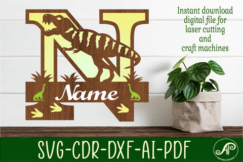 T Rex monogram capital letter N SVG laser cut file SVG APInspireddesigns 