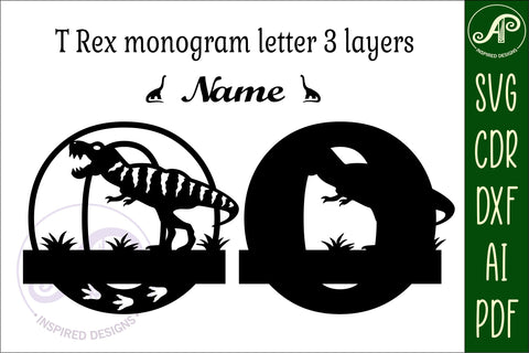 T Rex monogram capital letter O SVG laser cut file SVG APInspireddesigns 