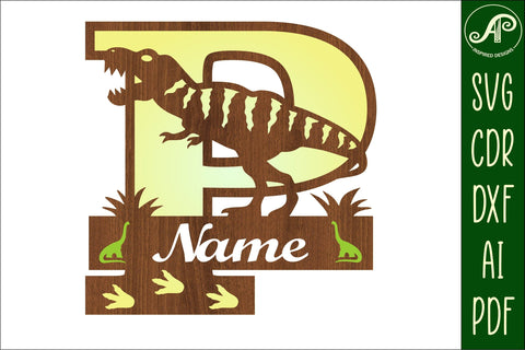 T Rex monogram capital letter P SVG laser cut file SVG APInspireddesigns 