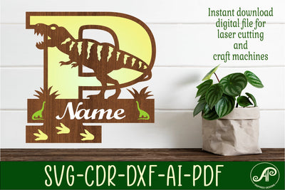 T Rex monogram capital letter P SVG laser cut file SVG APInspireddesigns 
