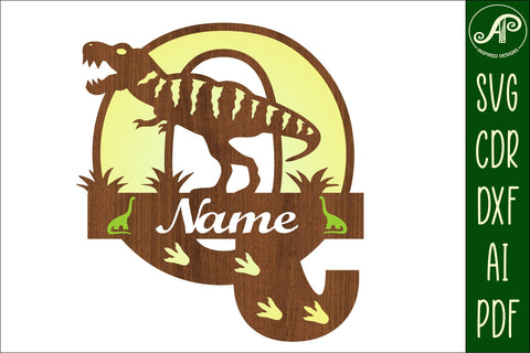 T Rex monogram capital letter Q SVG laser cut file SVG APInspireddesigns 