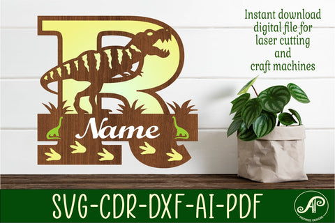 T Rex monogram capital letter R SVG laser cut file SVG APInspireddesigns 