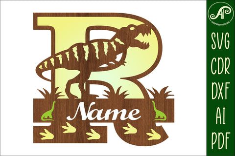 T Rex monogram capital letter R SVG laser cut file SVG APInspireddesigns 