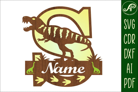 T Rex monogram capital letter S SVG laser cut file SVG APInspireddesigns 