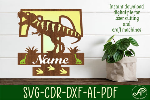 T Rex monogram capital letter T SVG laser cut file SVG APInspireddesigns 