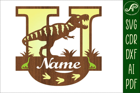 T Rex monogram capital letter U SVG laser cut file SVG APInspireddesigns 