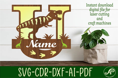 T Rex monogram capital letter U SVG laser cut file SVG APInspireddesigns 