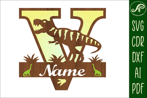 T Rex monogram capital letter V SVG laser cut file SVG APInspireddesigns 