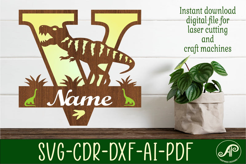 T Rex monogram capital letter V SVG laser cut file SVG APInspireddesigns 